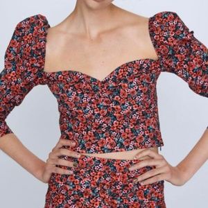 ZARA Floral puff sleeve blouse